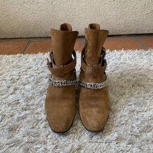 AMIRI Womens Shoes Tan Brown Suede Buckle Ankle Boots Chain Size 36 $1390
